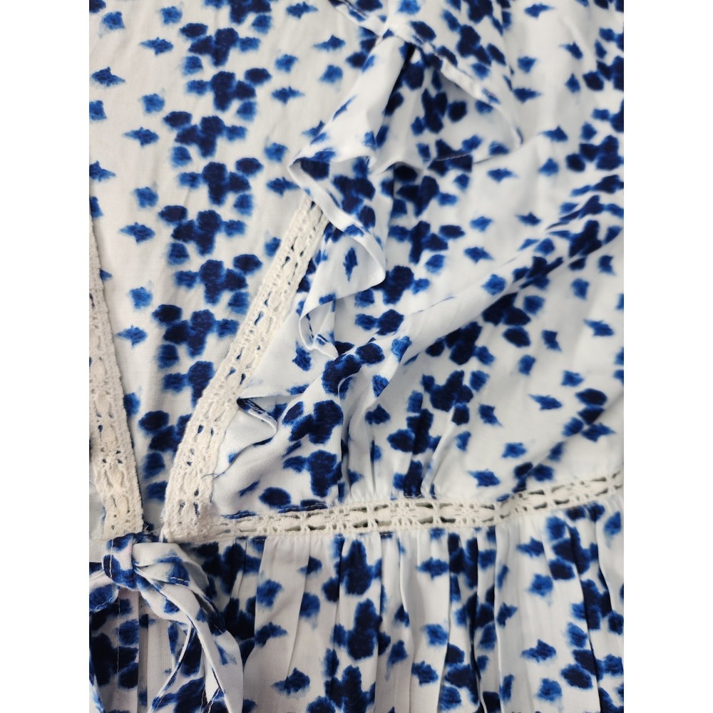 NWOT Angie Tie Front Top Womens Sz L White Blue Bohemian Boho Chic Bell Sleeve - Picture 6 of 10